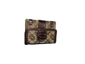 G.H. Bass & Co. Khaki Monogram Trifold Wallet with Buckle Detail